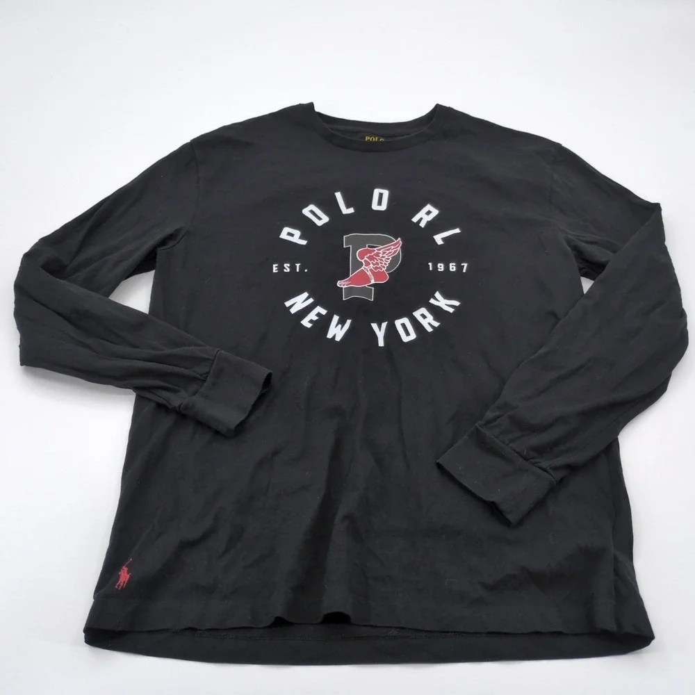 Polo‎ Ralph Lauren P-Wing Stadium Long Sleeve Shirt Men's M Black 1967 Graphic